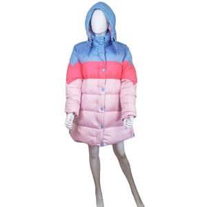 HUNTER Colorblock Blue Pink Puffer Coat Size M